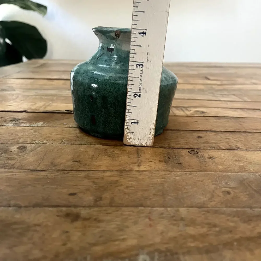Studio Art Pottery Vase Stoneware Green Blue Drip Glaze